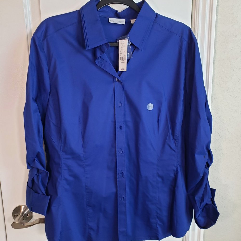 New York and Company Button Down Shirt Blue NWT